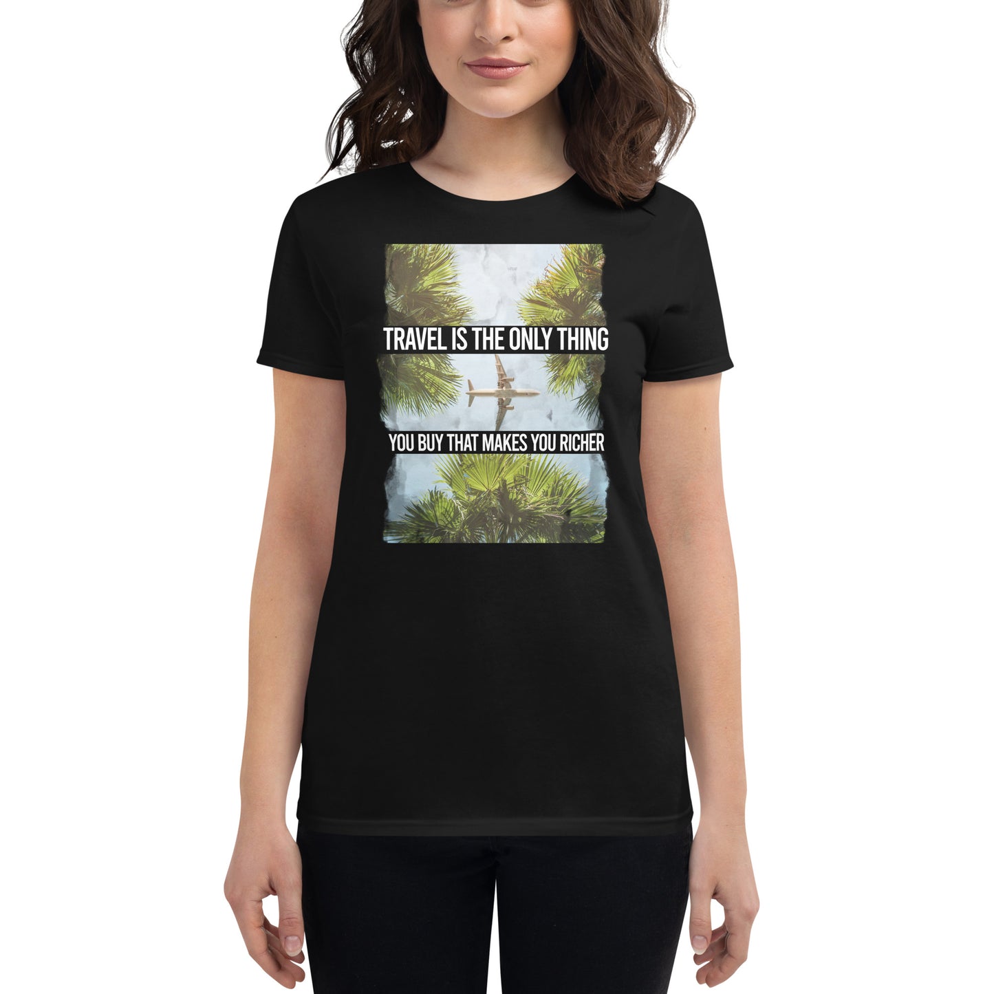 Palm Trees and Planes Women’s Motivational Black T-Shirt