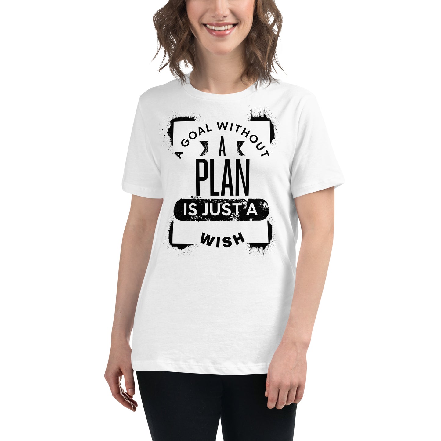 "Plan Over Wish" White Motivational Women’s T-Shirt Lifestyle