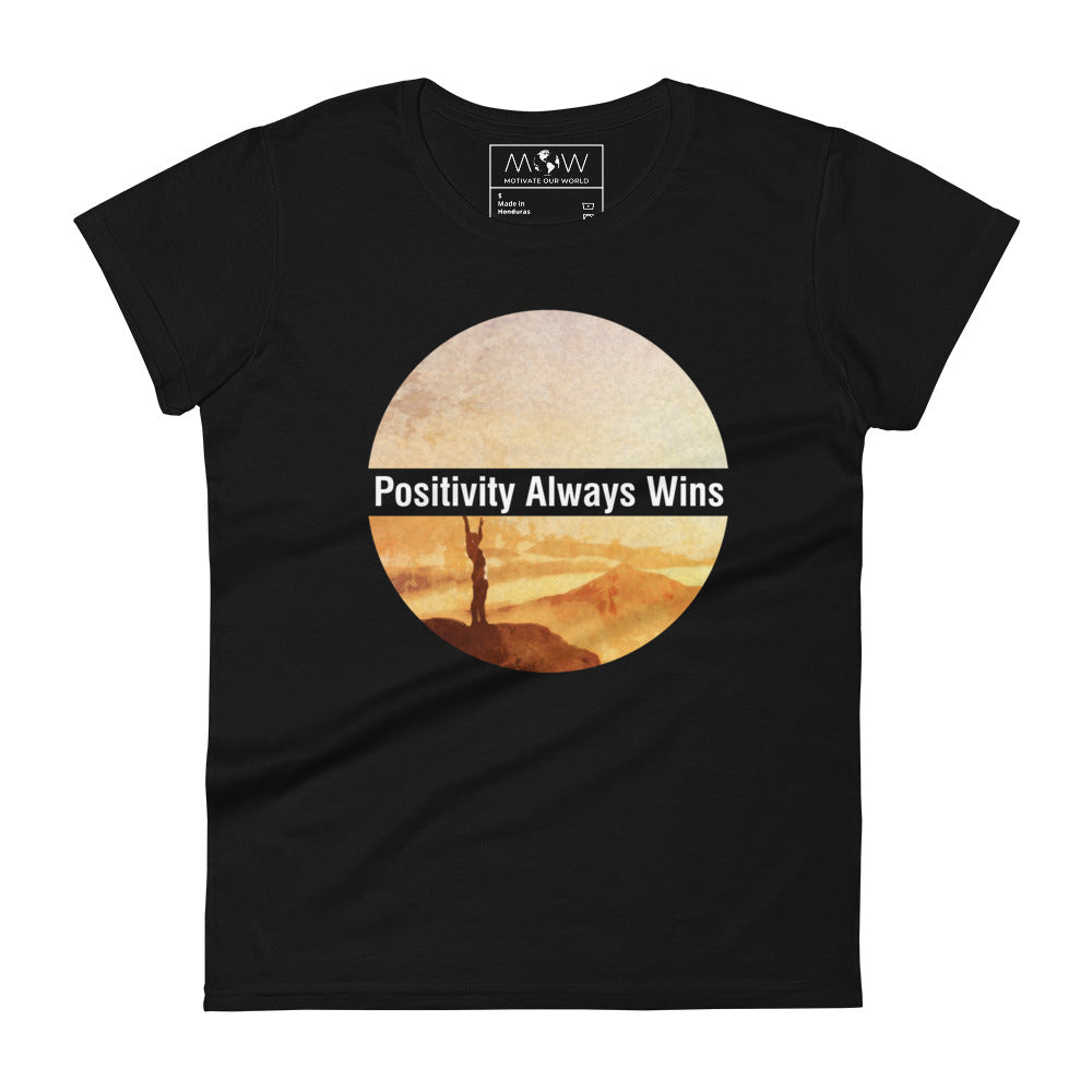 Positivity Always Wins Sunset Women’s Motivational Black T-Shirt