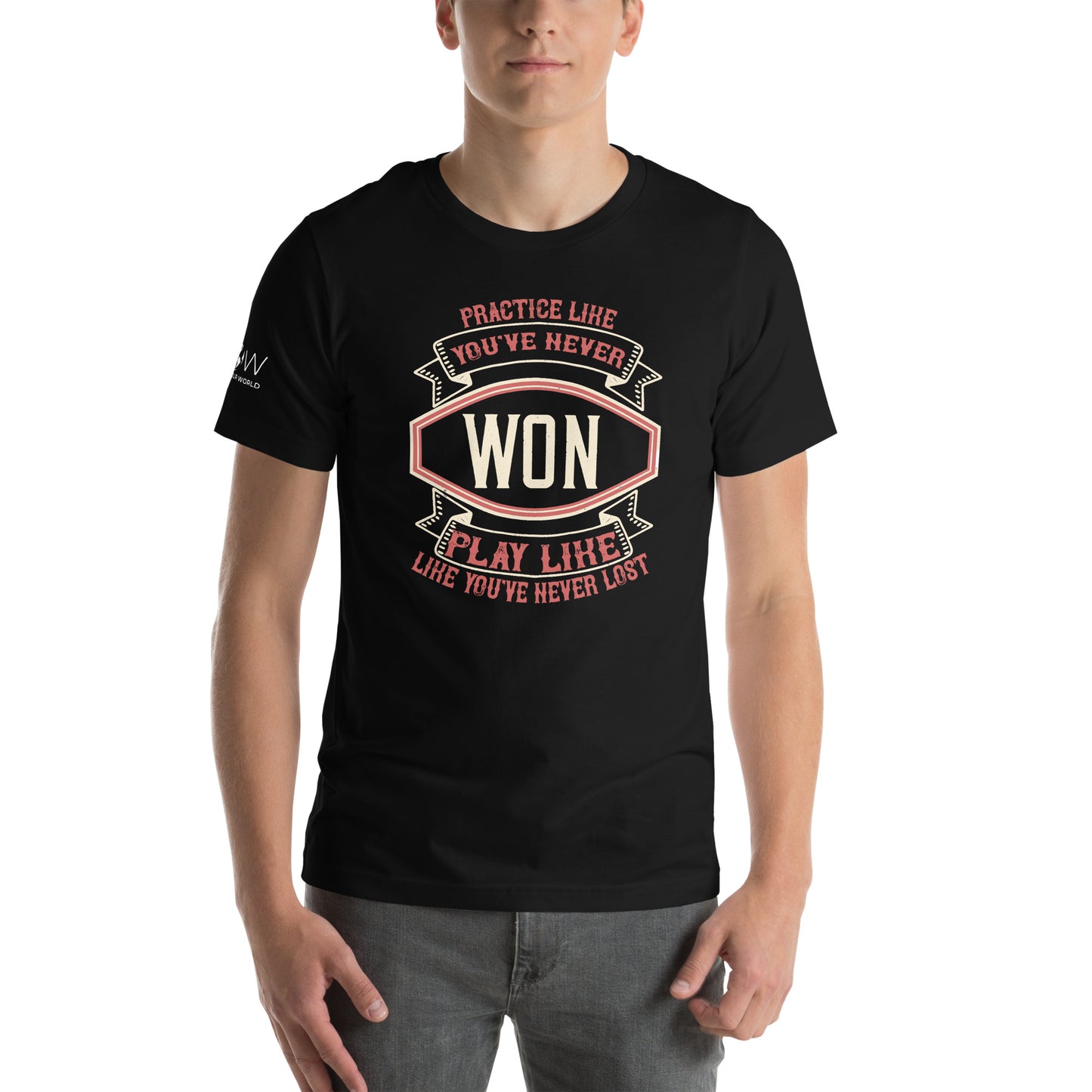 "Practice Like You've Never Won, Play Like You've Never Lost" Men's Motivational Black T-Shirt