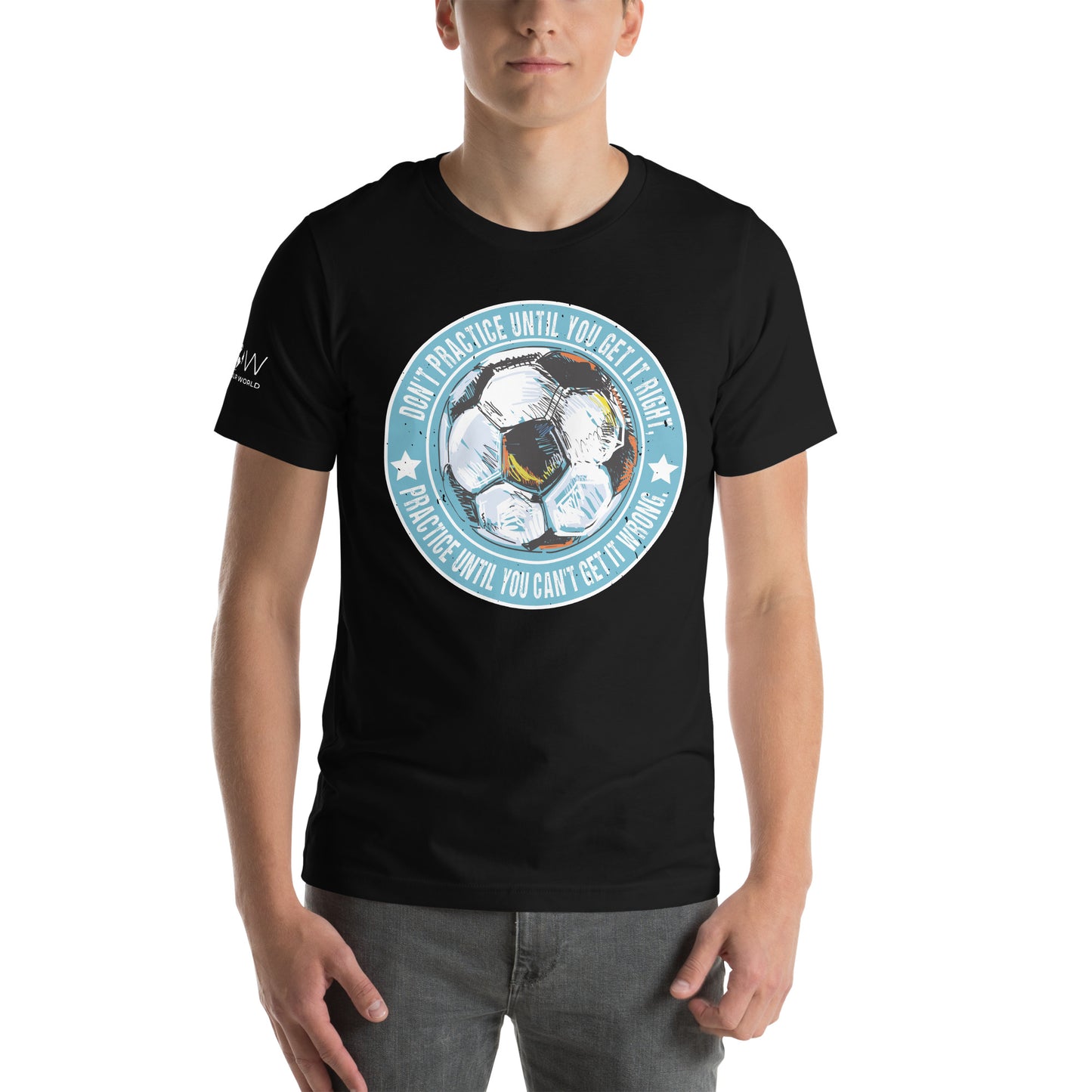Practice Until You Can't Get It Wrong Soccer Circle Men's Motivational Black T-Shirt