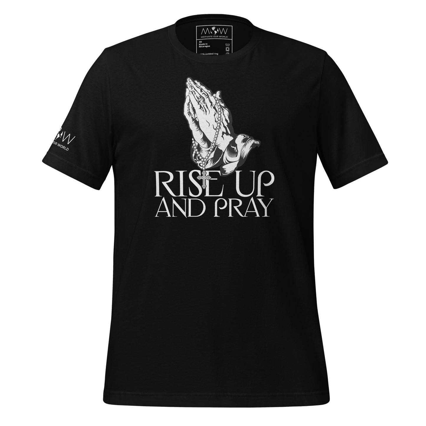Praying Hands with Rosary Design Men's Motivational Black T-Shirt
