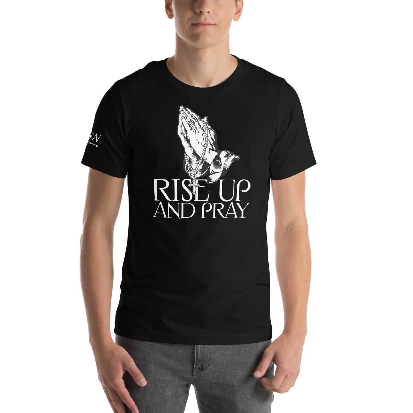 Praying Hands with Rosary Design Men's Motivational Black T-Shirt