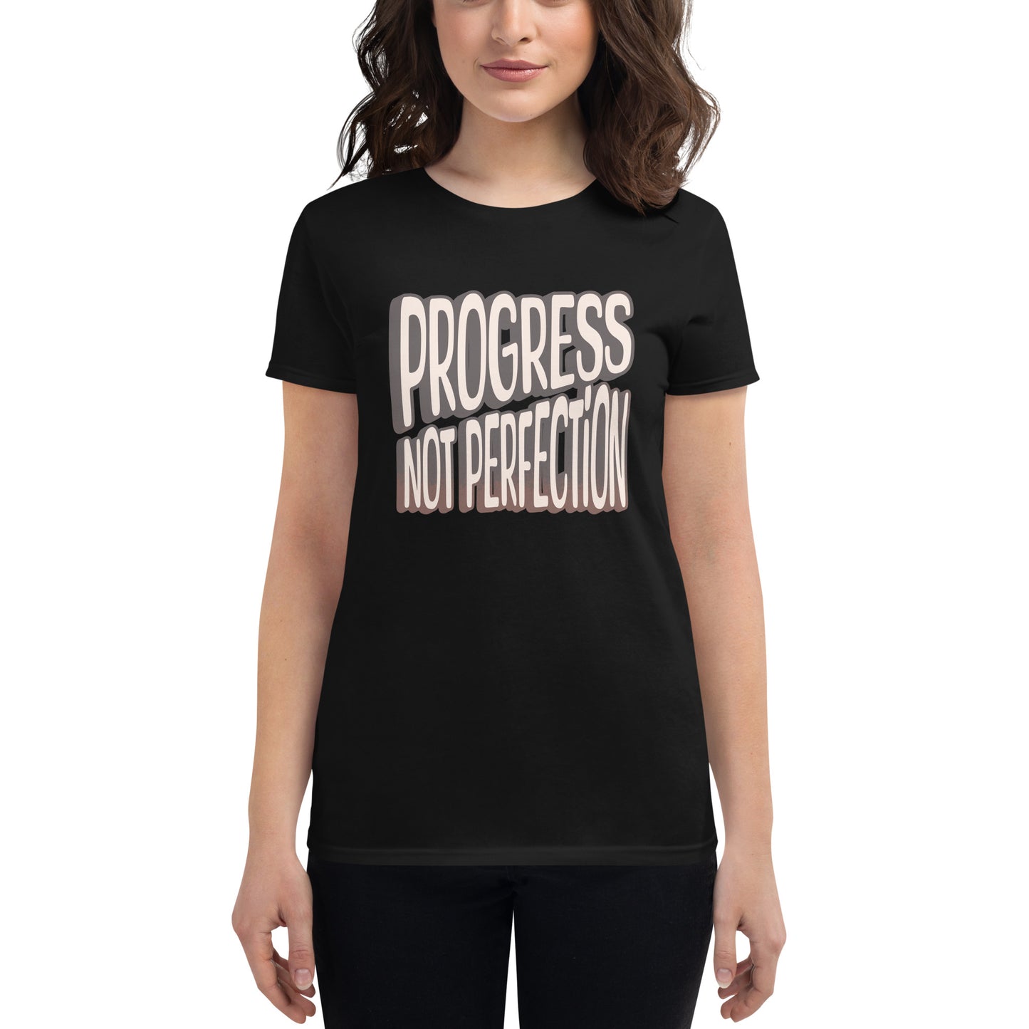Progress Not Perfection Women’s Motivational Black T-Shirt