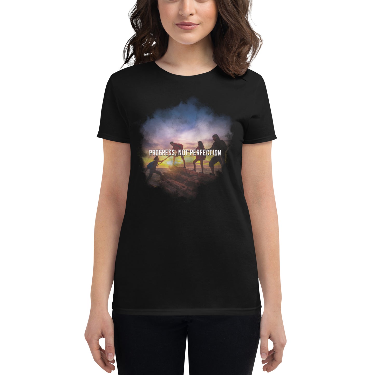 Progress, Not Perfection Women’s Motivational Black T-Shirt