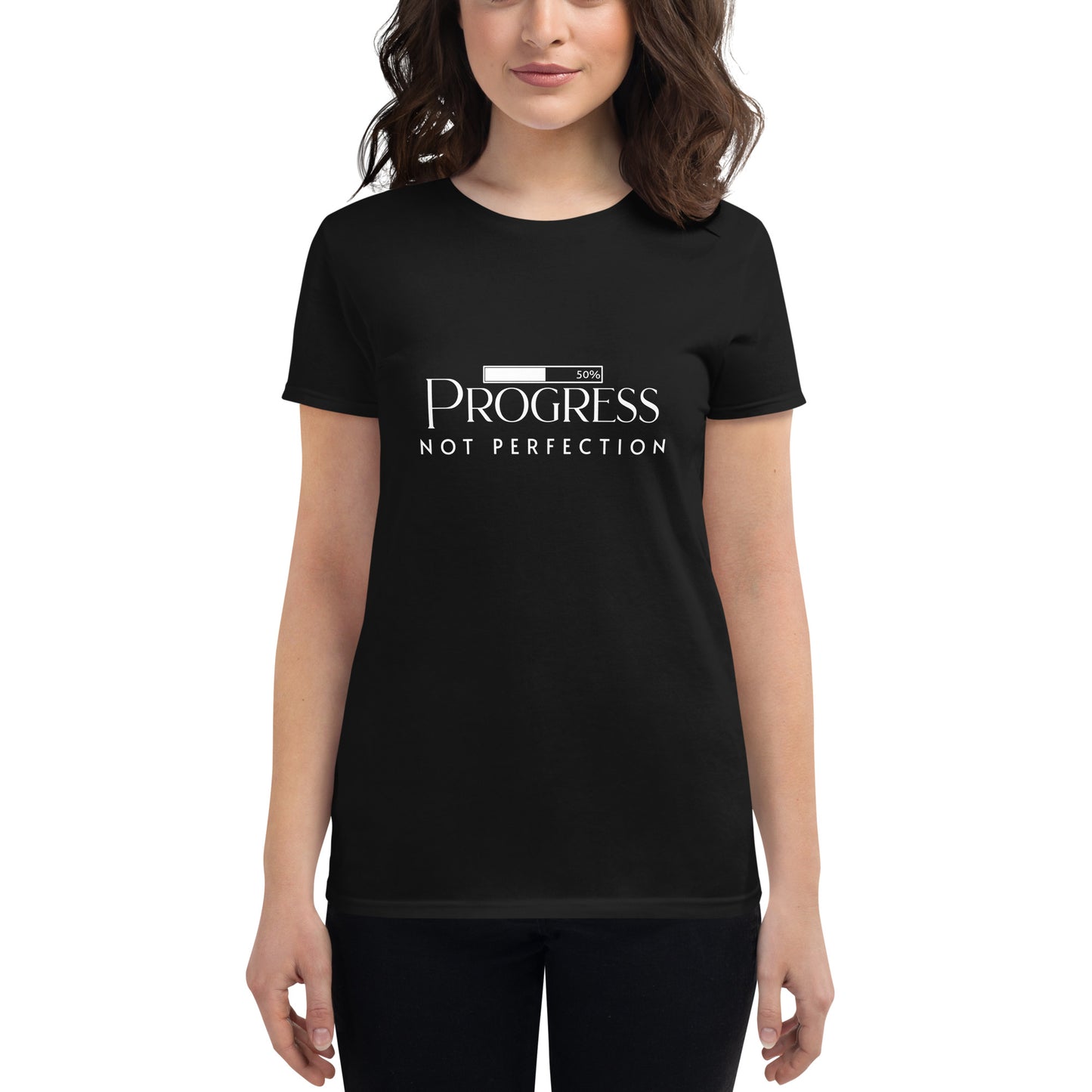 Progress Not Perfection Minimalist Women’s Motivational Black T-Shirt