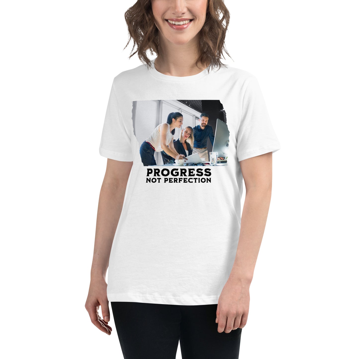 Progress Not Perfection Teamwork White Motivational Women’s T-Shirt Lifestyle
