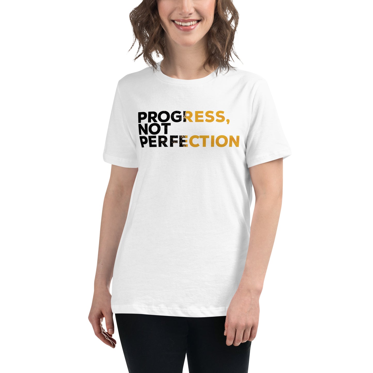 Progress Not Perfection White Motivational Women’s T-Shirt Lifestyle