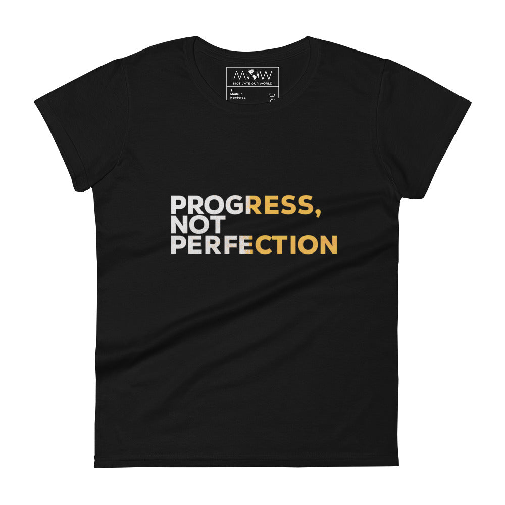 Progress, Not Perfection Women’s Motivational Black T-Shirt