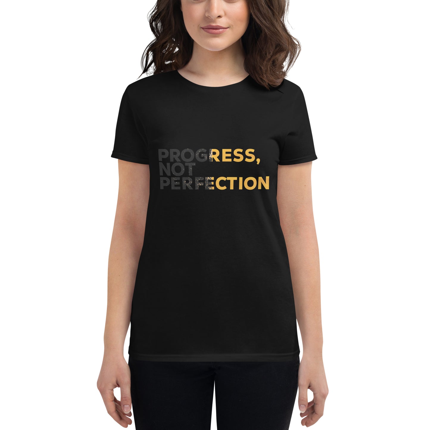 Progress, Not Perfection Women’s Motivational Black T-Shirt