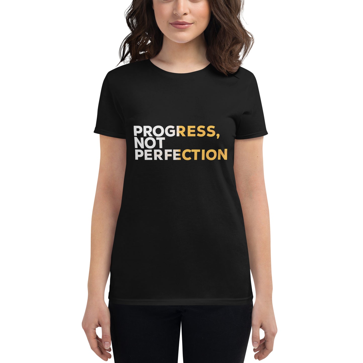 Progress, Not Perfection Women’s Motivational Black T-Shirt