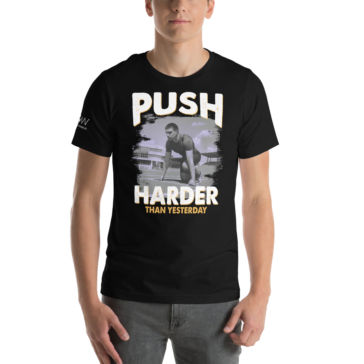 Push Harder Than Yesterday Men's Motivational Black T-Shirt