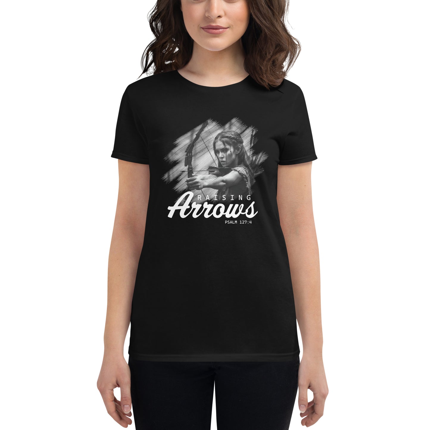 Raising Arrows Archer Design Women’s Motivational Black T-Shirt