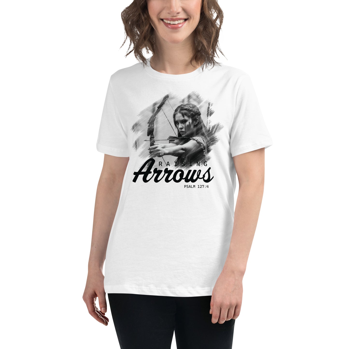 Raising Arrows Psalm 127:4 White Motivational Women’s T-Shirt Lifestyle