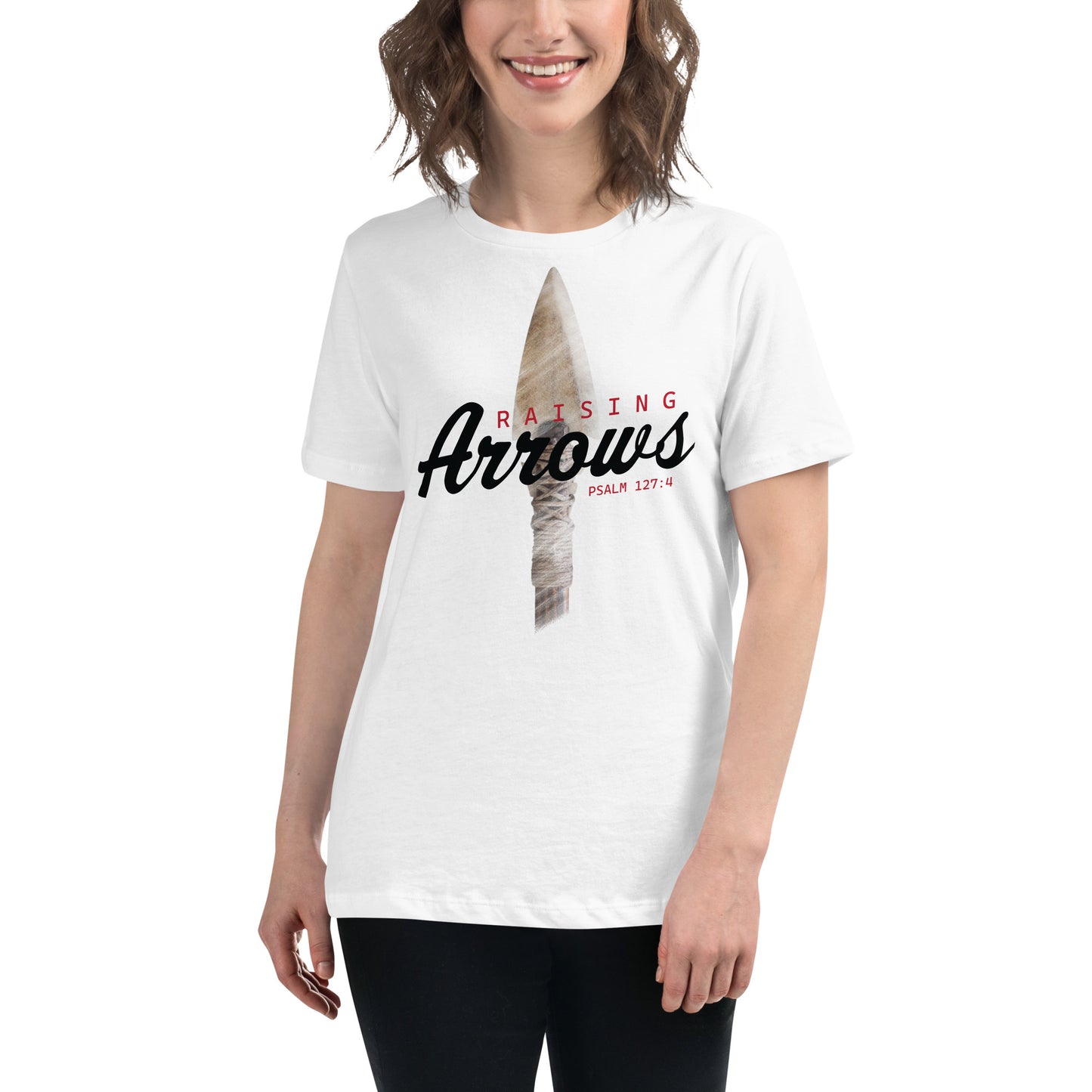 Raising Arrows White Motivational Women’s T-Shirt Lifestyle