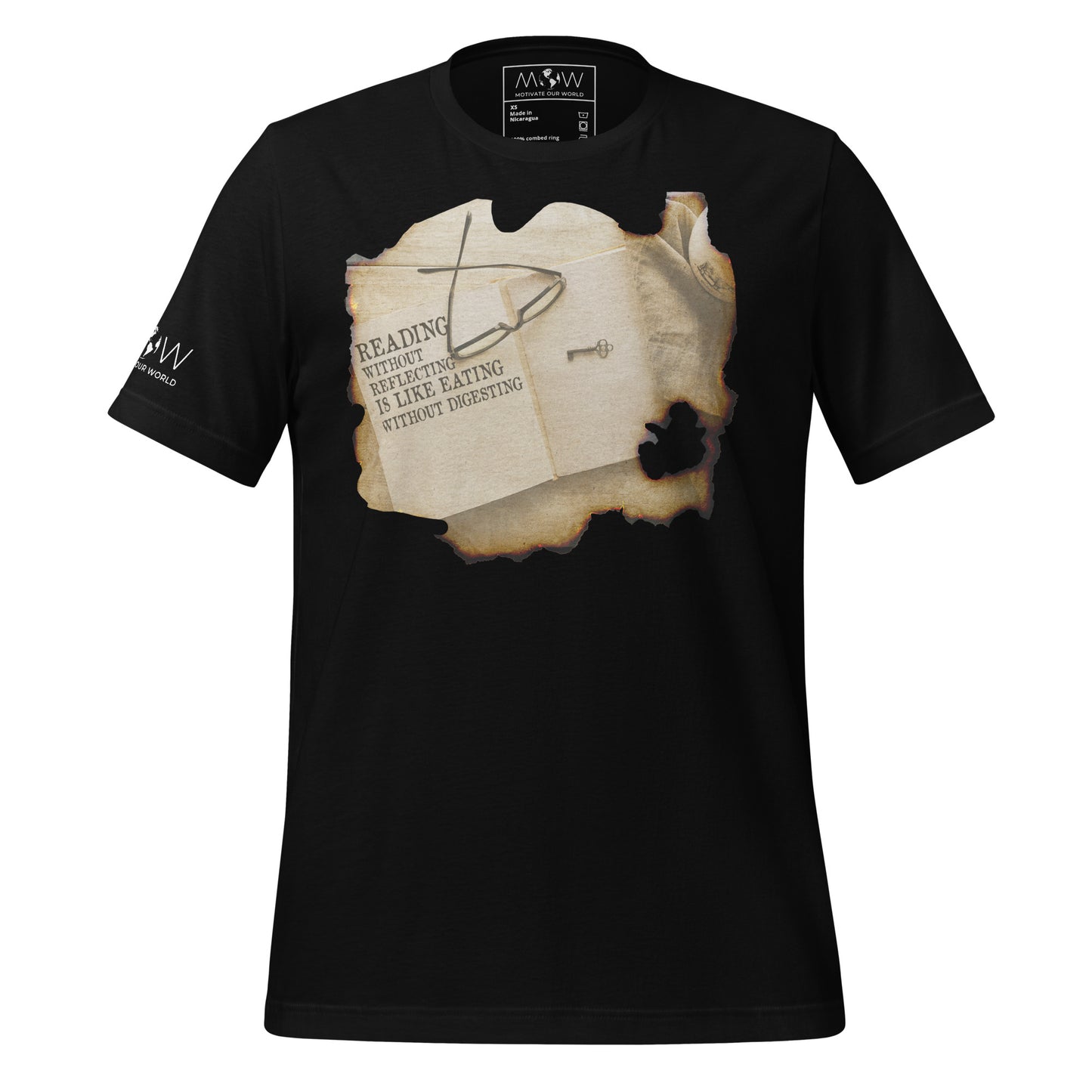 Reading Without Reflecting – Vintage Burnt Paper Black Motivational Men's T-Shirt