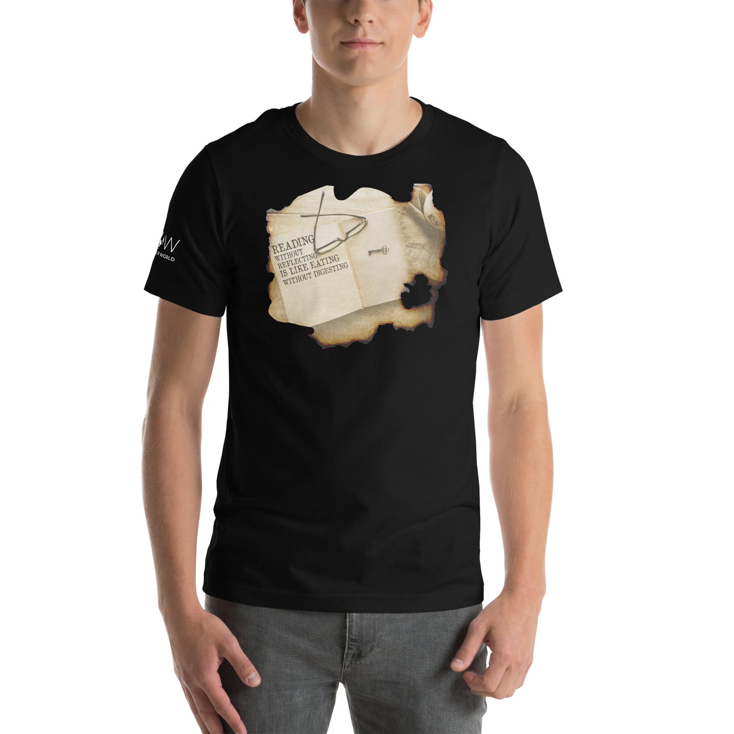 Reading Without Reflecting – Vintage Burnt Paper Black Motivational Men's T-Shirt