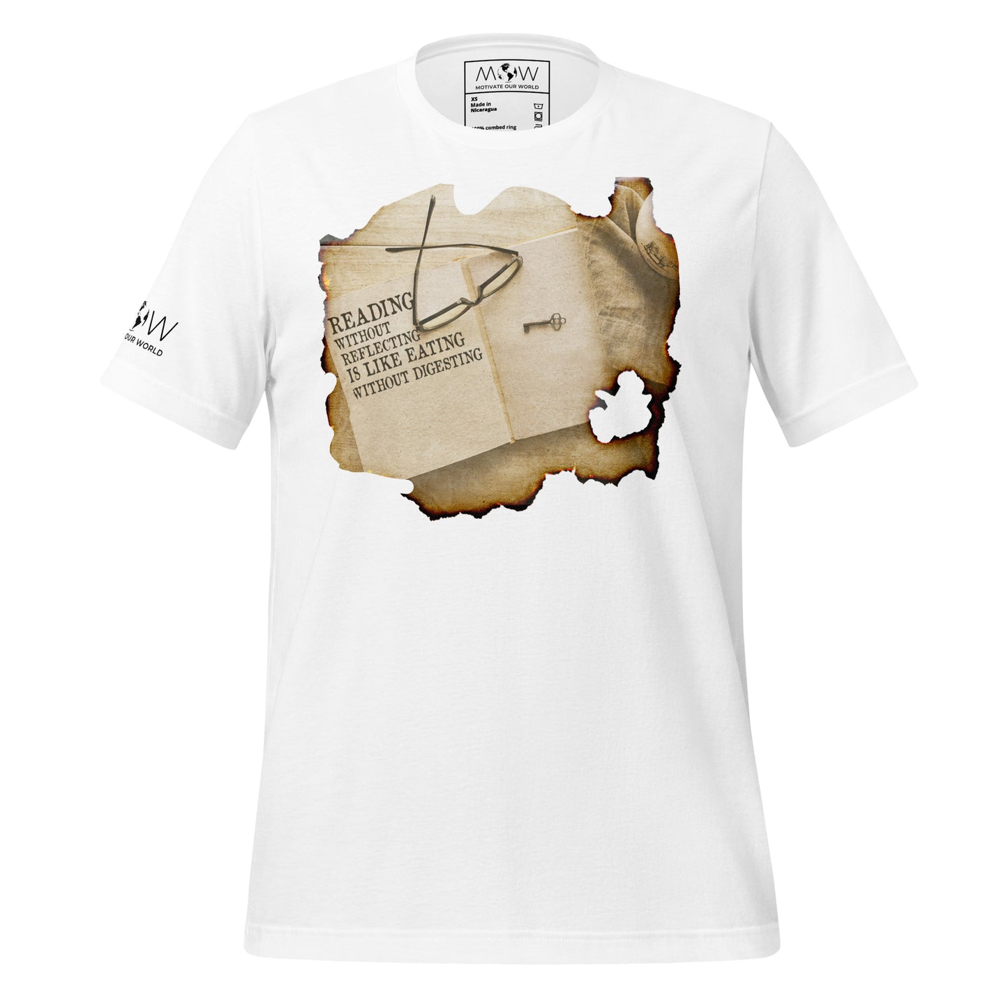 Reading Without Reflecting – Vintage Burnt Paper White Motivational Men's T-Shirt