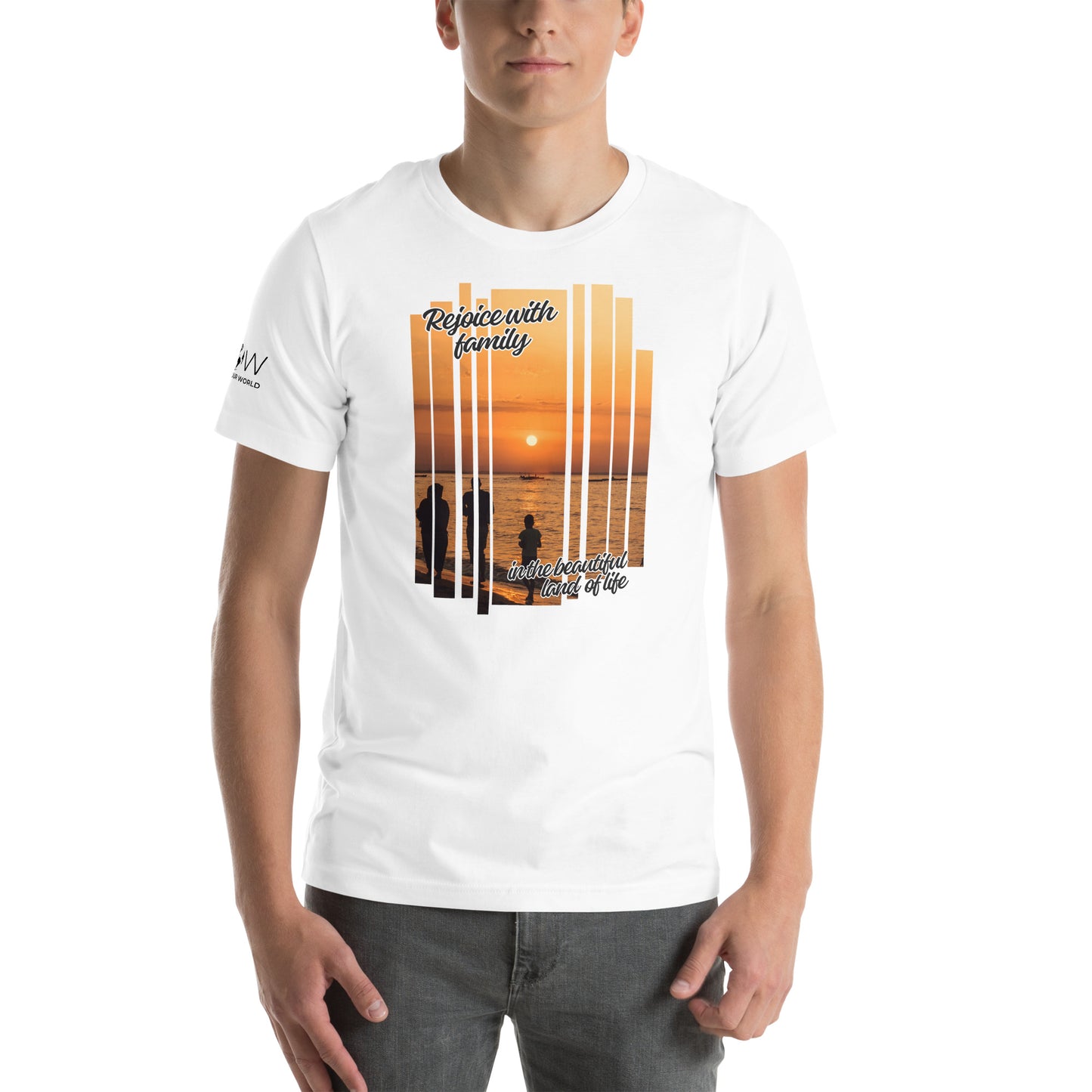 Rejoice With Family – Sunset Stripes White Motivational Men's T-Shirt