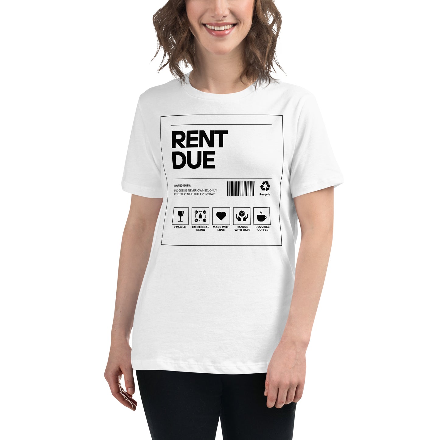 Rent Due (Label Edition) White Motivational Women’s T-Shirt Lifestyle