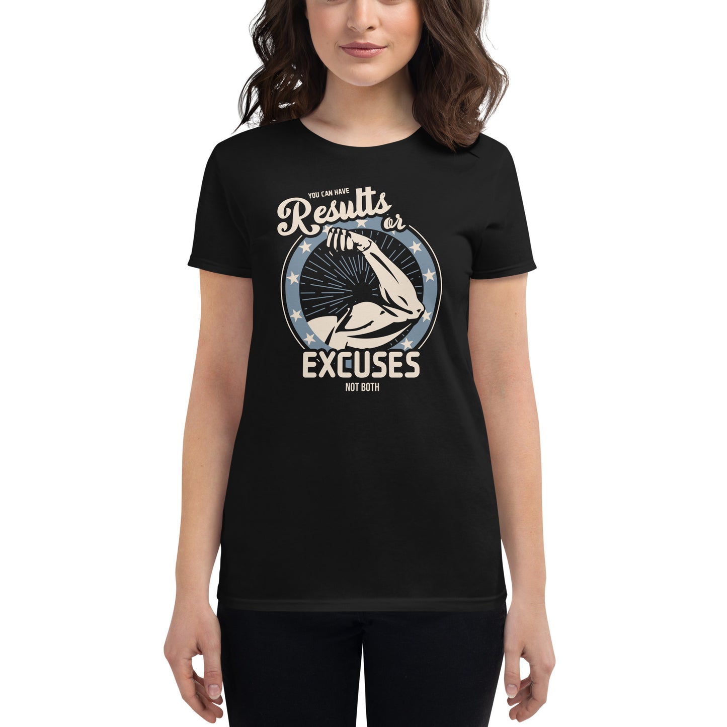 Results or Excuses Women's Motivational Black T-Shirt