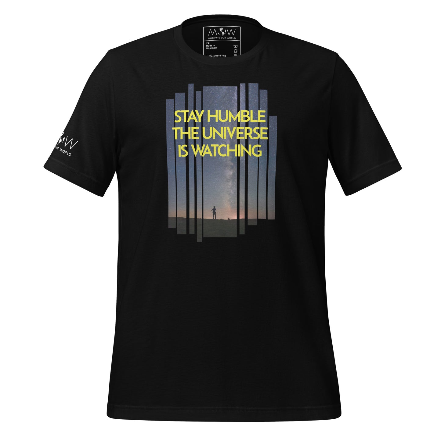 STAY HUMBLE THE UNIVERSE IS WATCHING Men's Motivational Black T-Shirt