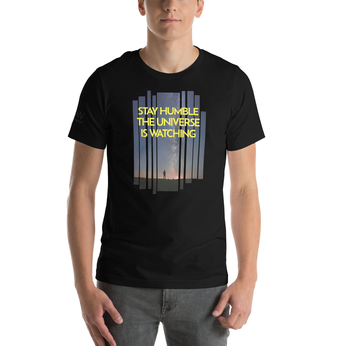 STAY HUMBLE THE UNIVERSE IS WATCHING Men's Motivational Black T-Shirt
