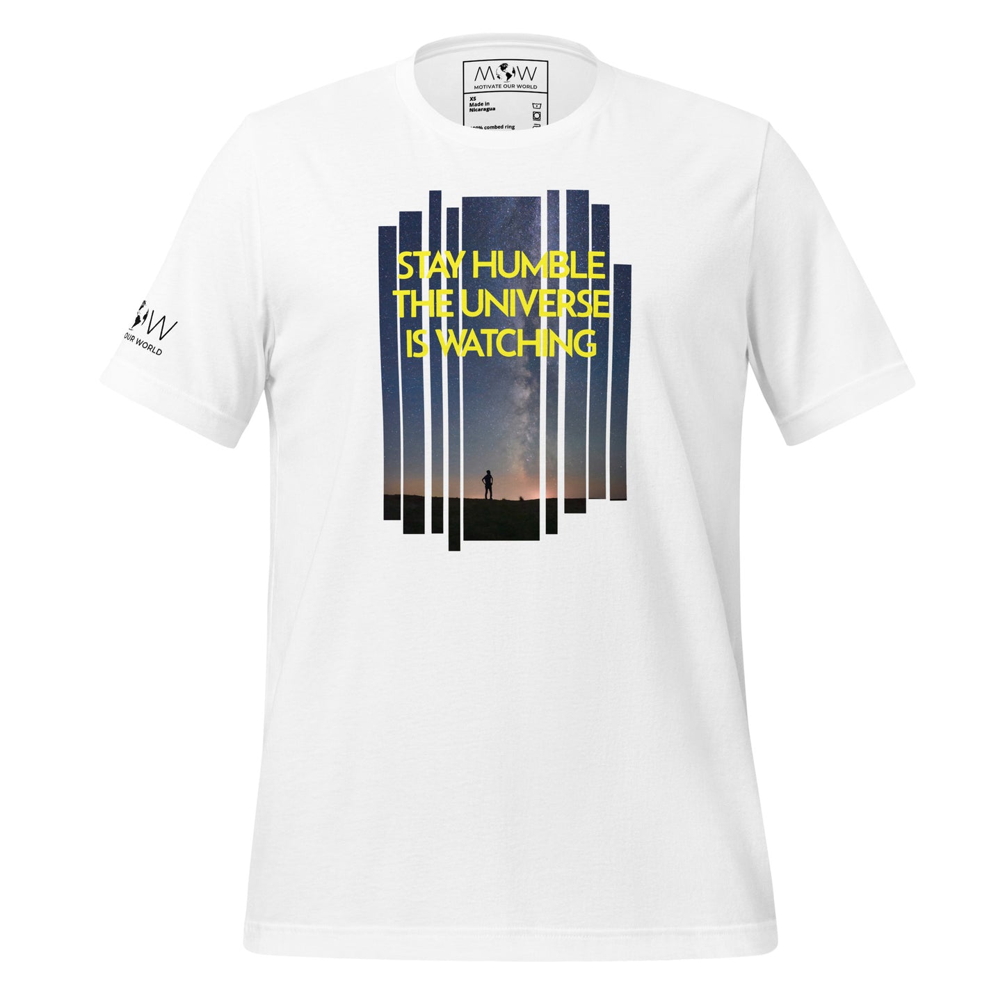 STAY HUMBLE THE UNIVERSE IS WATCHING Men's Motivational White T-Shirt