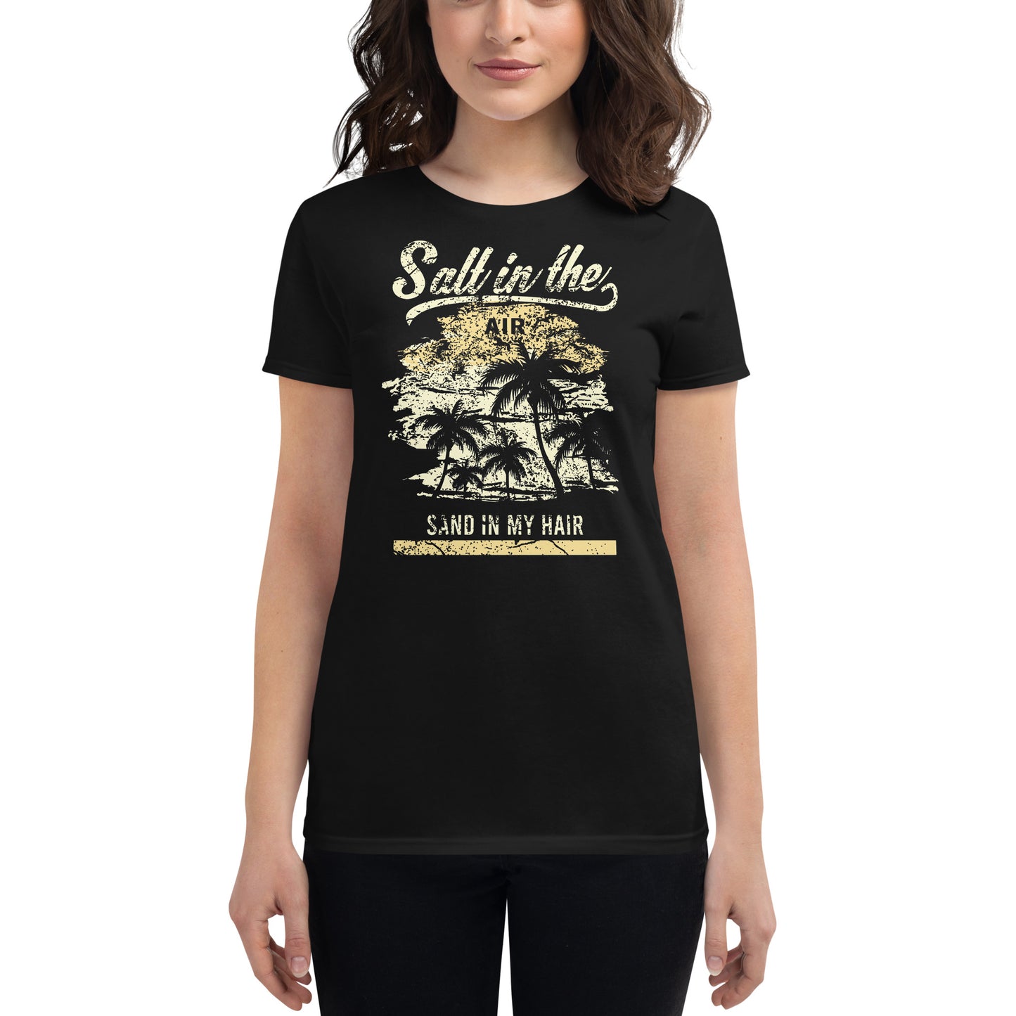 Salt in the Air, Sand in My Hair Women’s Motivational Black T-Shirt