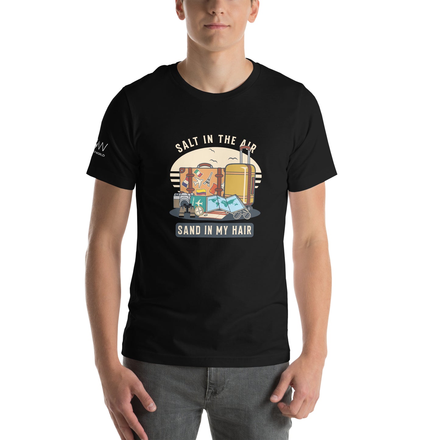 Salt in the Air, Sand in My Hair (Travel Essentials Design) Men's Motivational Black T-Shirt
