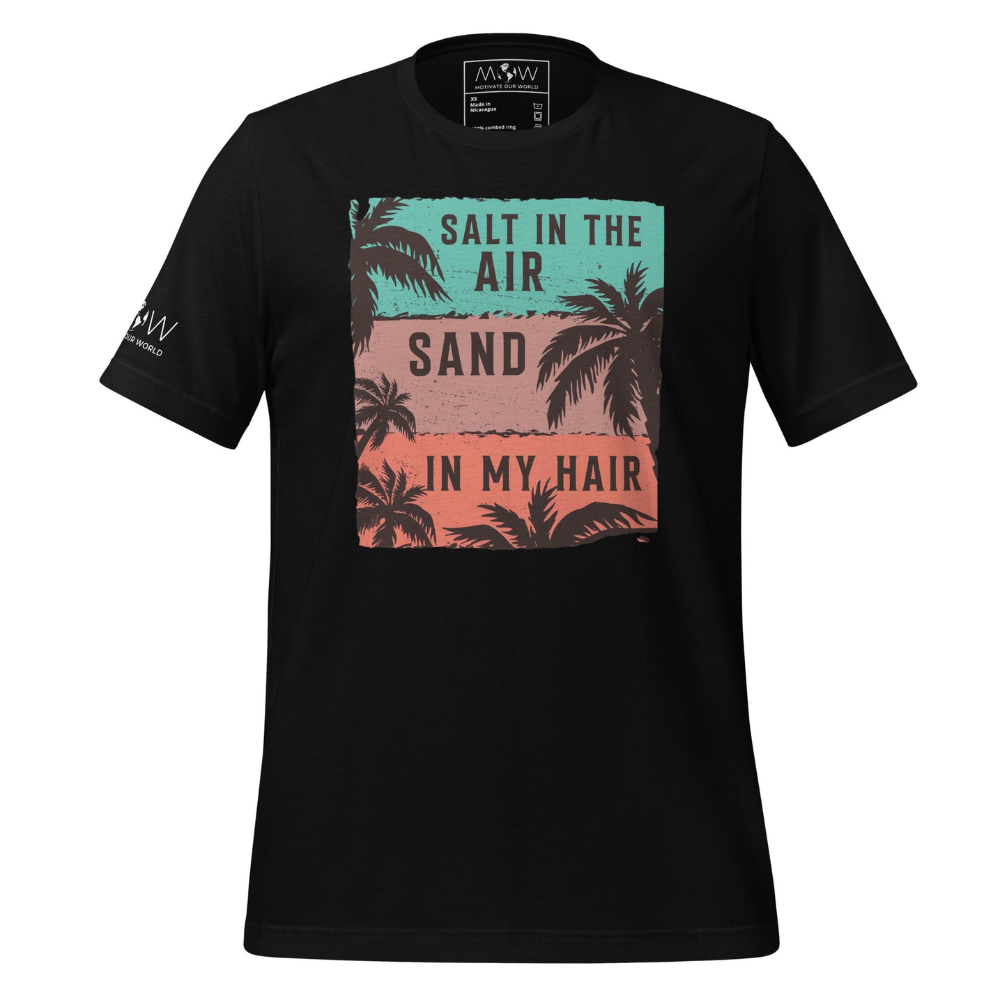 Salt in the Air, Sand in My Hair (Tropical Vibes Design) Men's Motivational Black T-Shirt