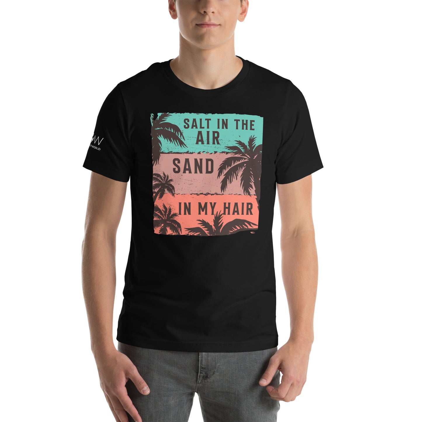 Salt in the Air, Sand in My Hair (Tropical Vibes Design) Men's Motivational Black T-Shirt