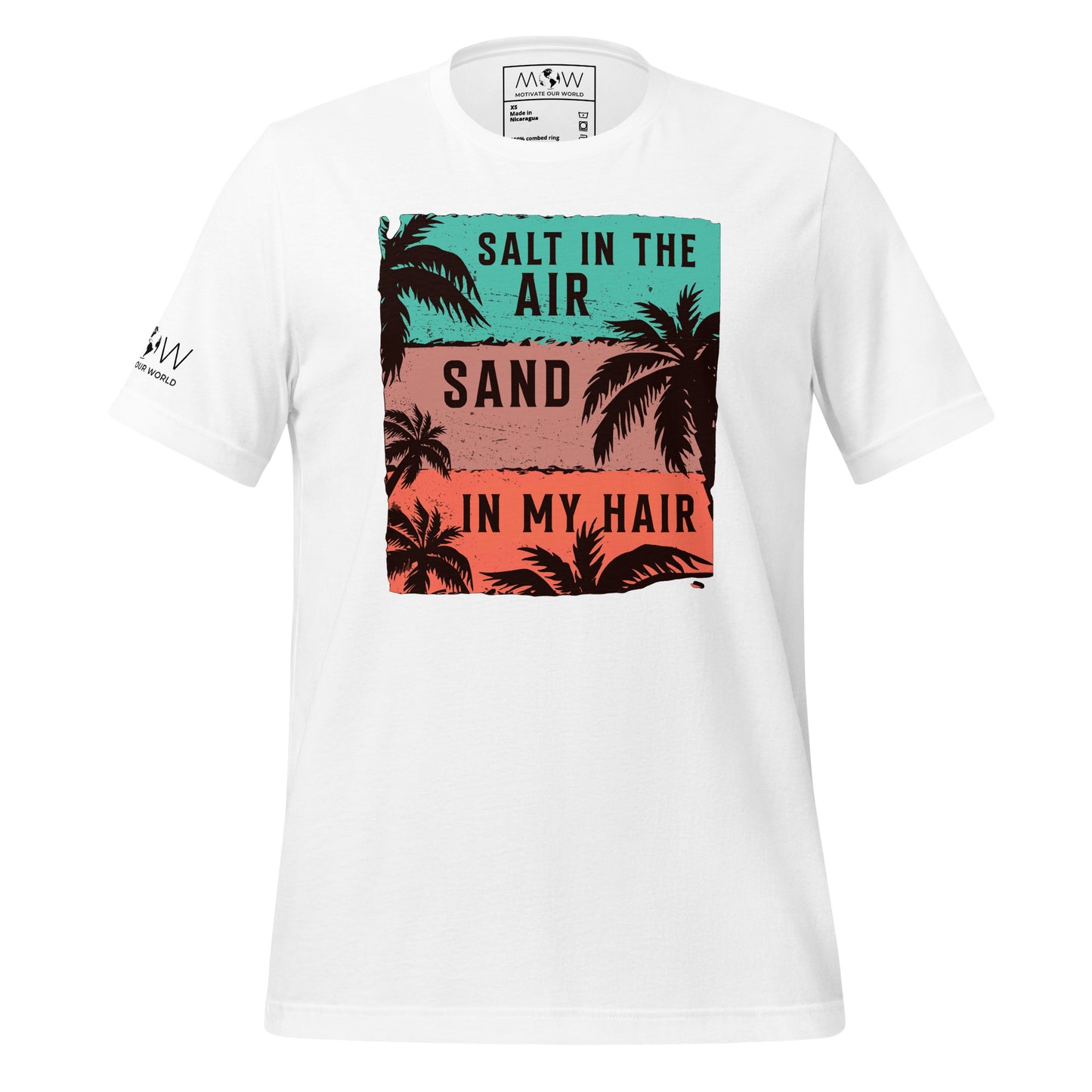 Salt in the Air, Sand in My Hair (Tropical Vibes Design) Men's Motivational White T-Shirt