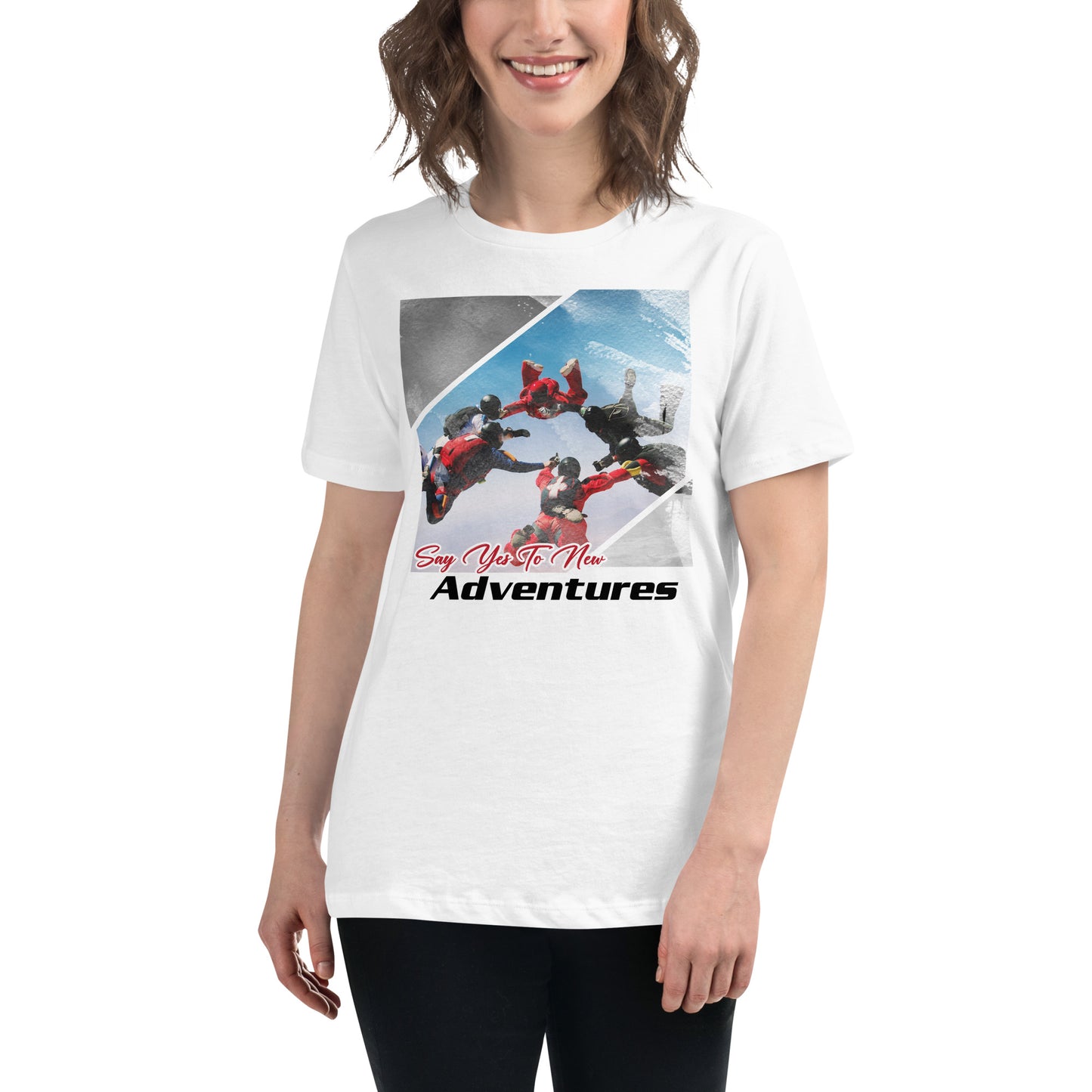Say Yes To New Adventures Skydiving White Motivational Women’s T-Shirt Lifestyle