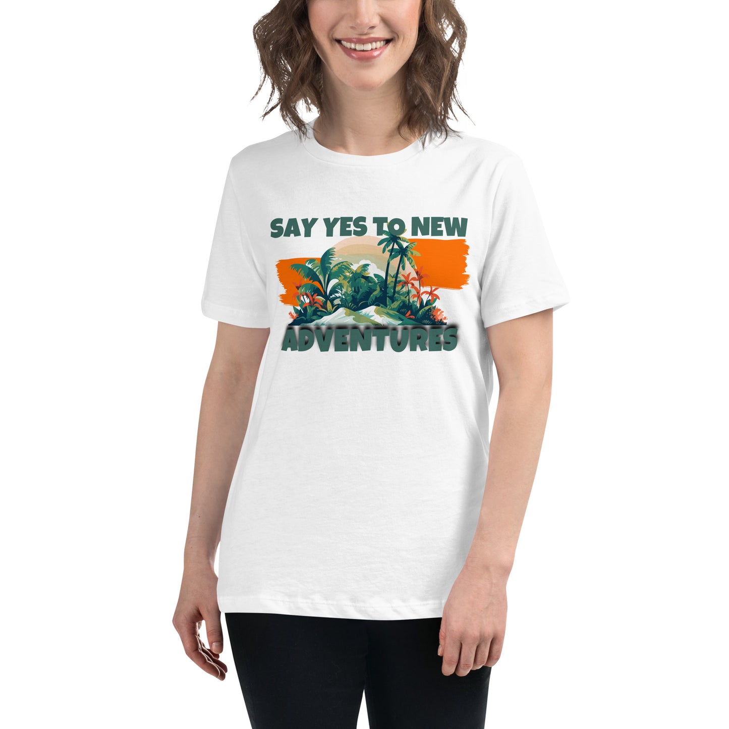 Say Yes To New Adventures Tropical White Motivational Women’s T-Shirt Lifestyle
