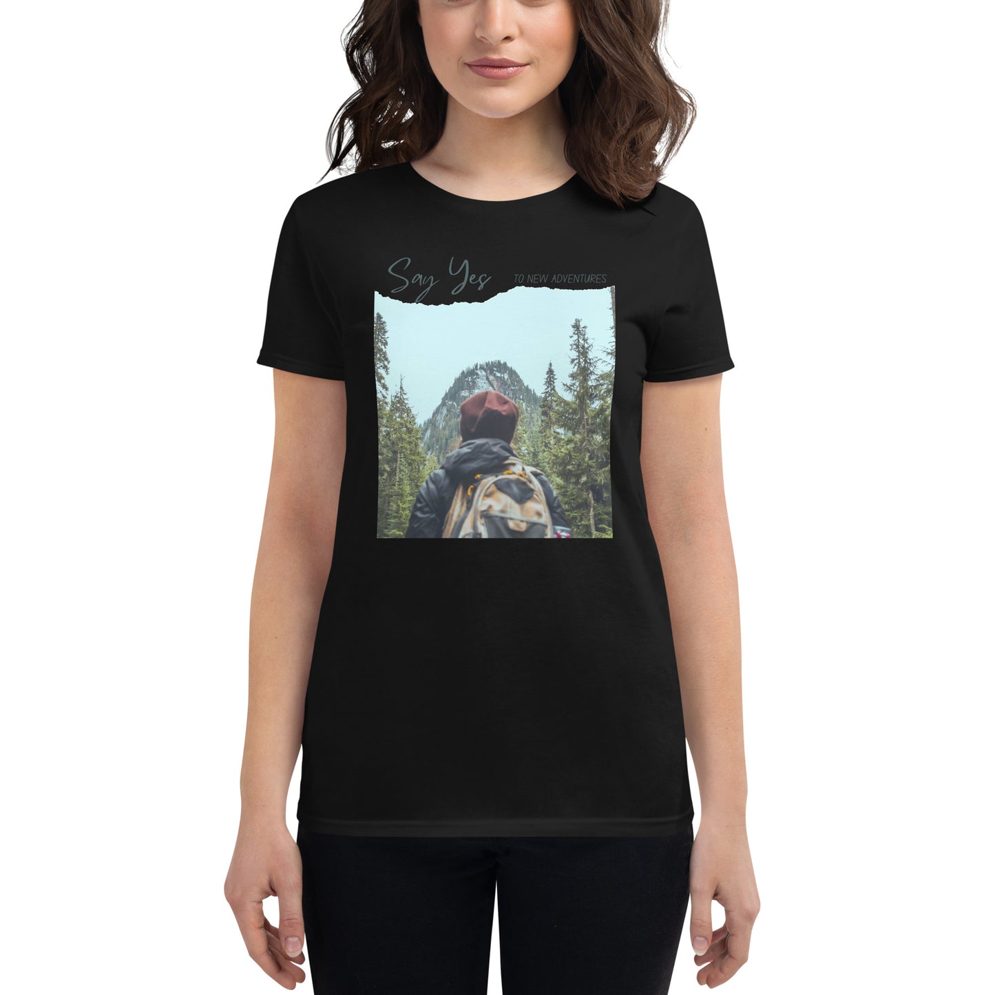 Say Yes to New Adventures Women’s Motivational black T-Shirt