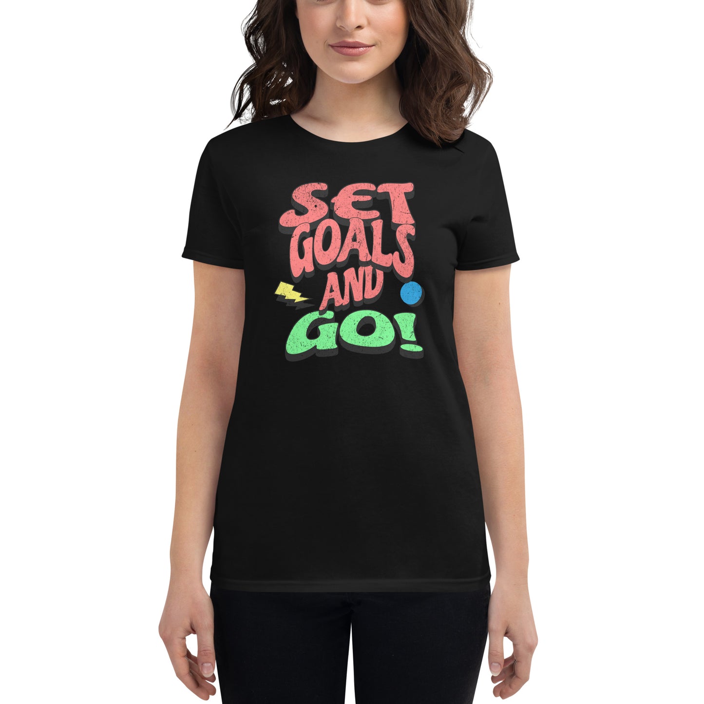 Set Goals and Go! Women’s Motivational Black T-Shirt