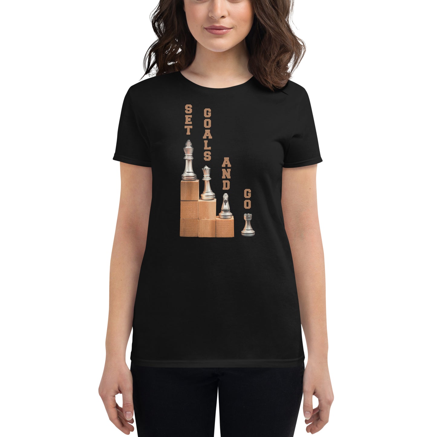 Set Goals and Go! Women’s Motivational Black T-Shirt