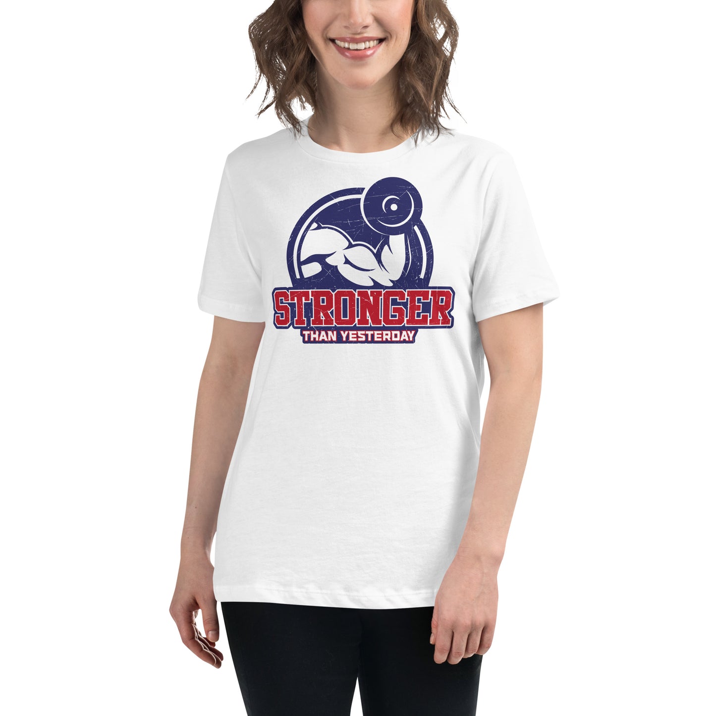 Stronger Than Yesterday Flex White Motivational Women’s T-Shirt