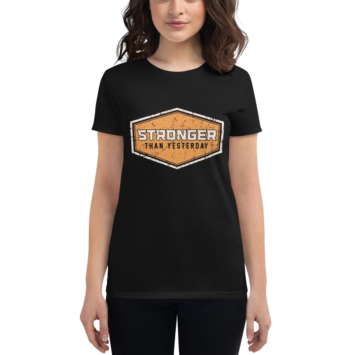 Stronger Than Yesterday Women’s Motivational Black T-Shirt