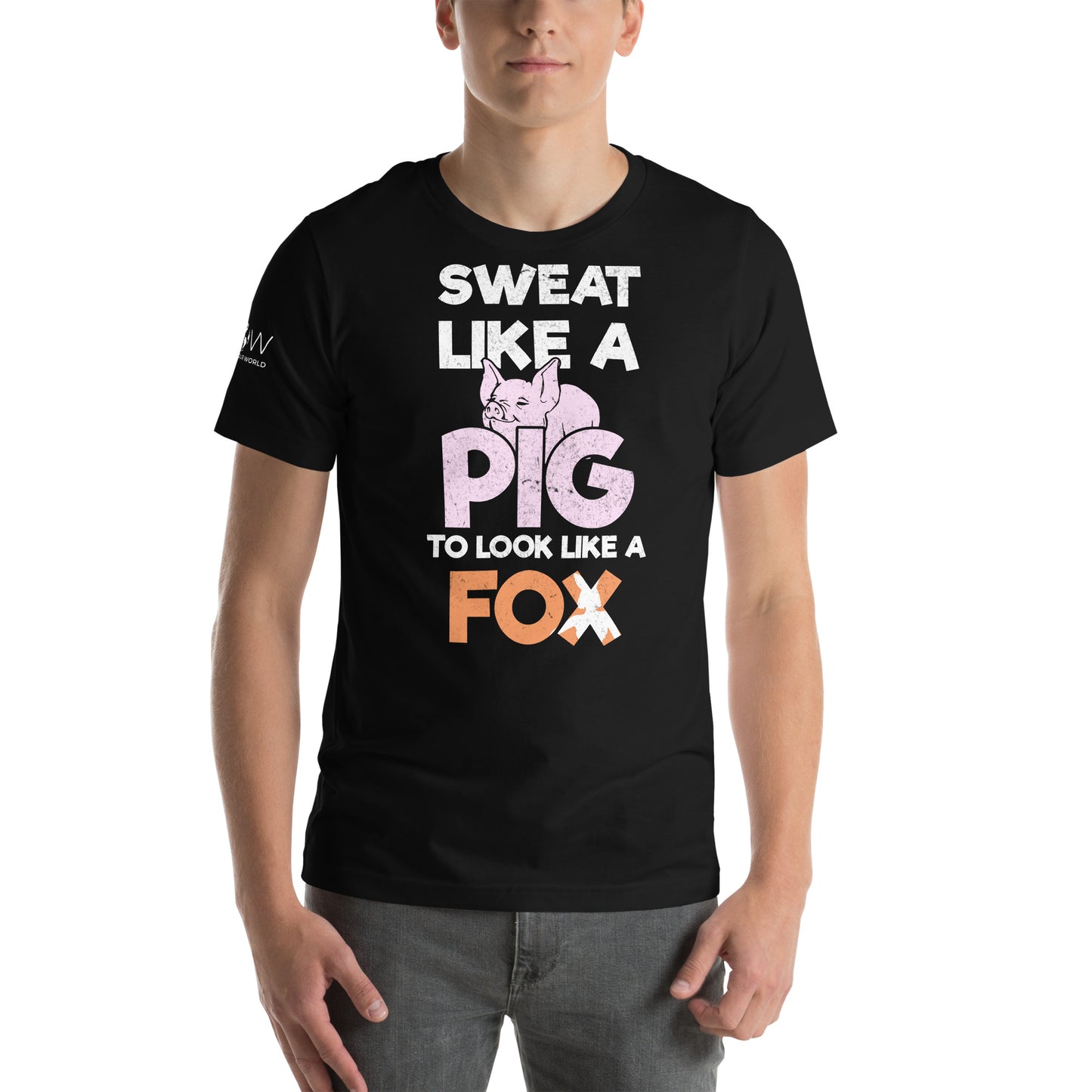 Sweat Like a Pig, Look Like a Fox Men’s Motivational Black T-Shirt