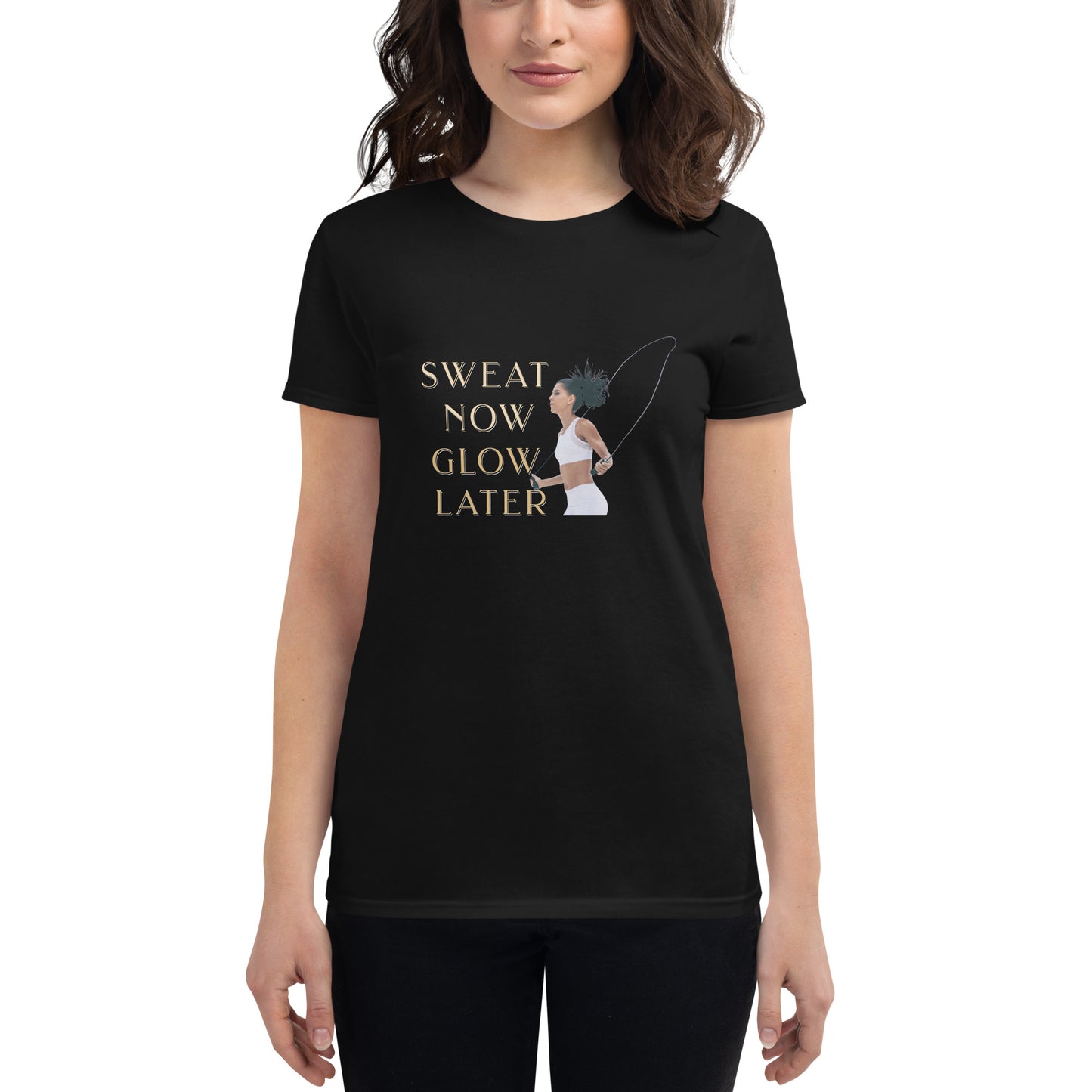 Sweat Now, Glow Later Women’s Motivational Black T-Shirt