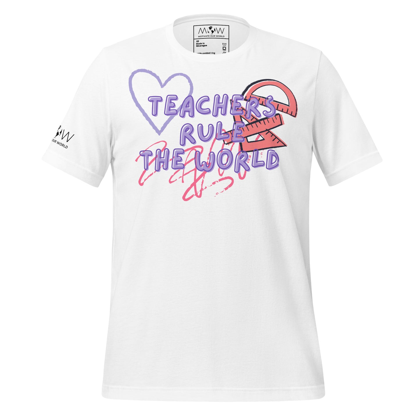 Teachers Rule the World - Heart & Ruler Men's Motivational White T-Shirt