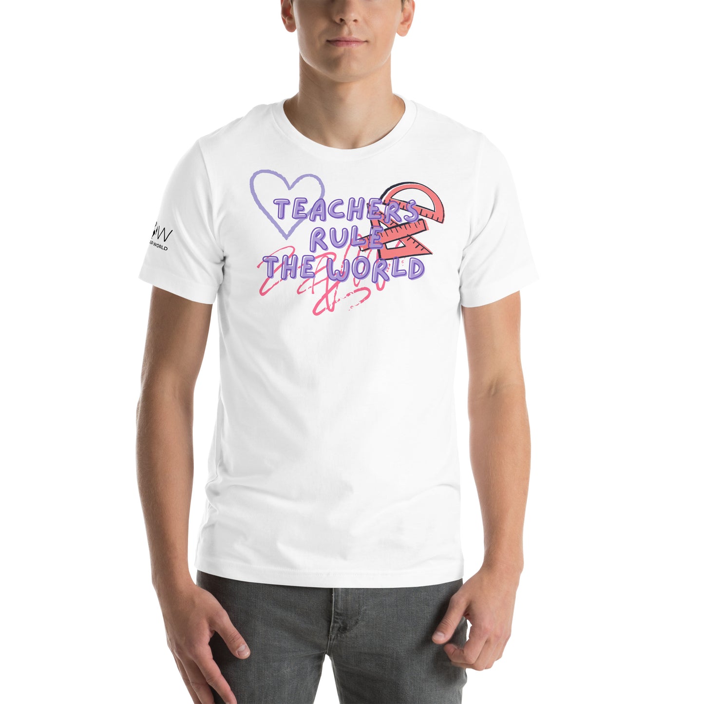 Teachers Rule the World - Heart + Ruler Men's Motivational White T-Shirt