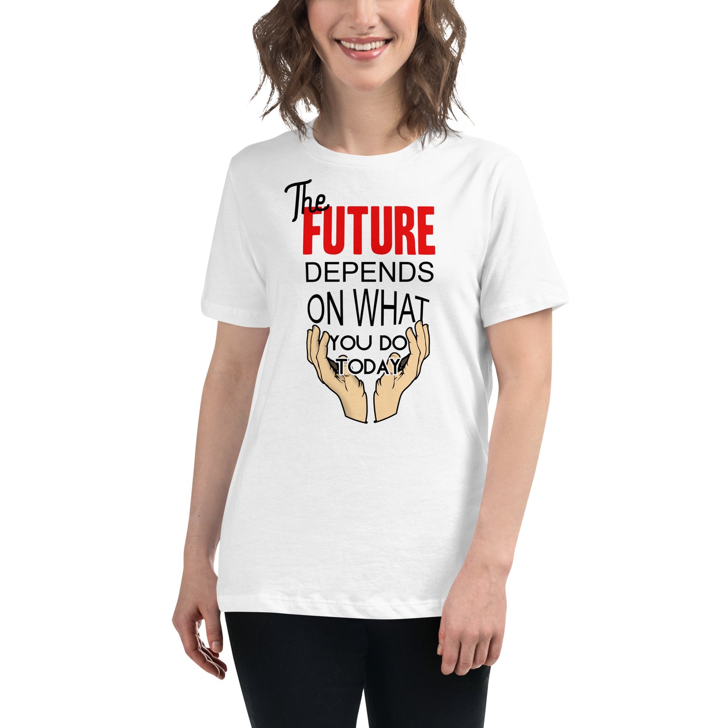 The Future is in Your Hands White Motivational Women’s T-Shirt Lifestyle