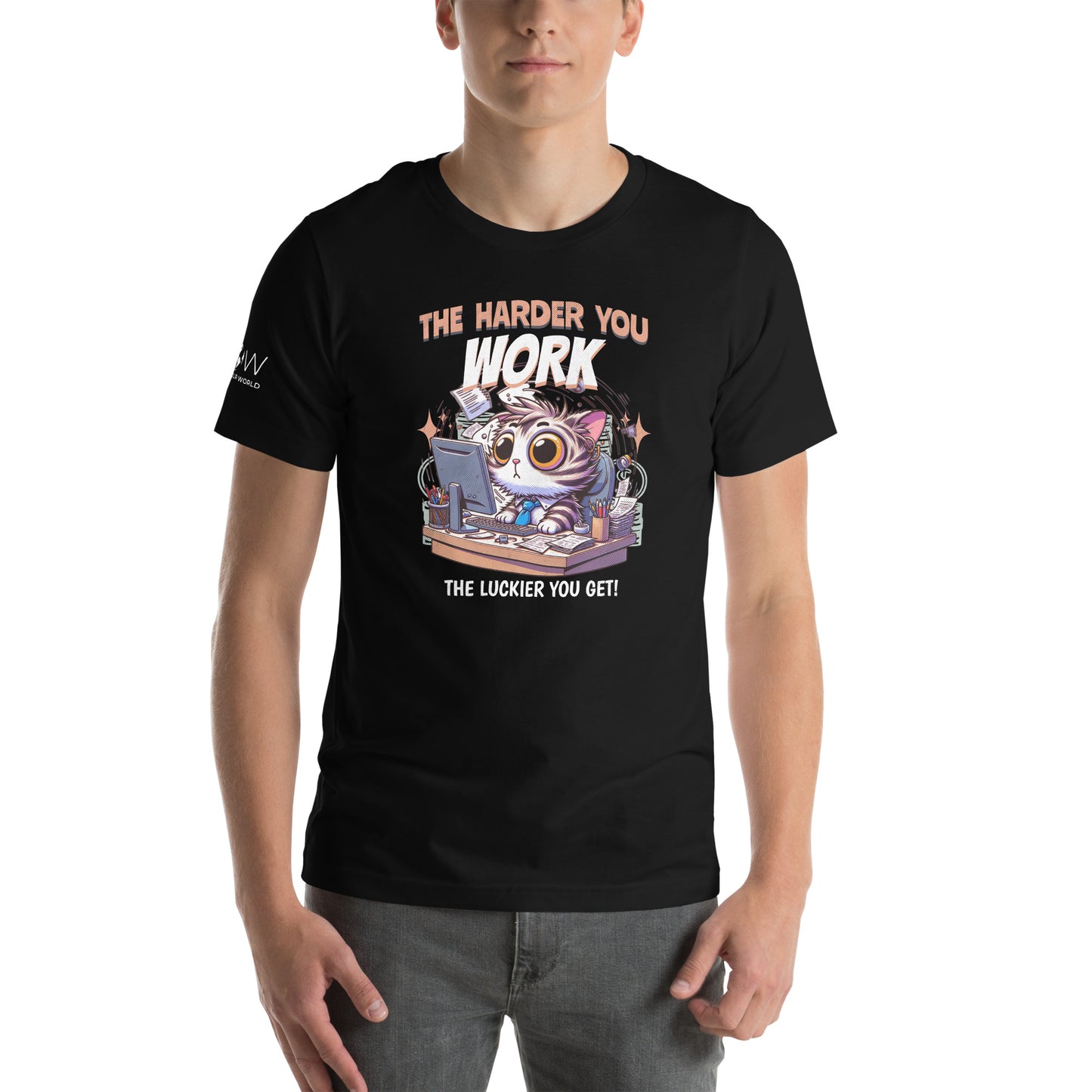 The Harder You Work, The Luckier You Get Cat Men's Motivational Black T-Shirt
