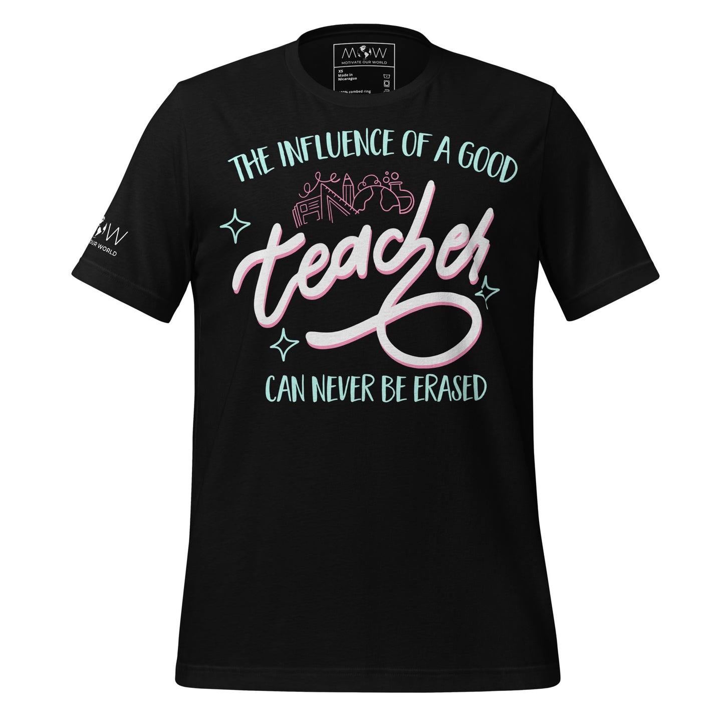 The Influence of a Good Teacher – Neon School Icons Men's Motivational Black T-Shirt