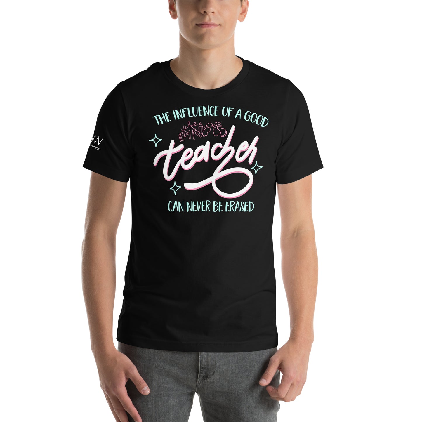 The Influence of a Good Teacher – Neon School Icons Men's Motivational Black T-Shirt
