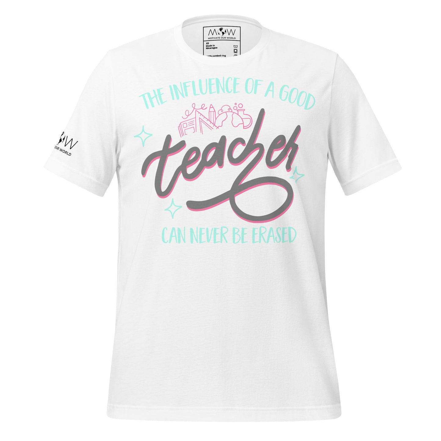 The Influence of a Good Teacher – Neon School Icons Men's Motivational White T-Shirt