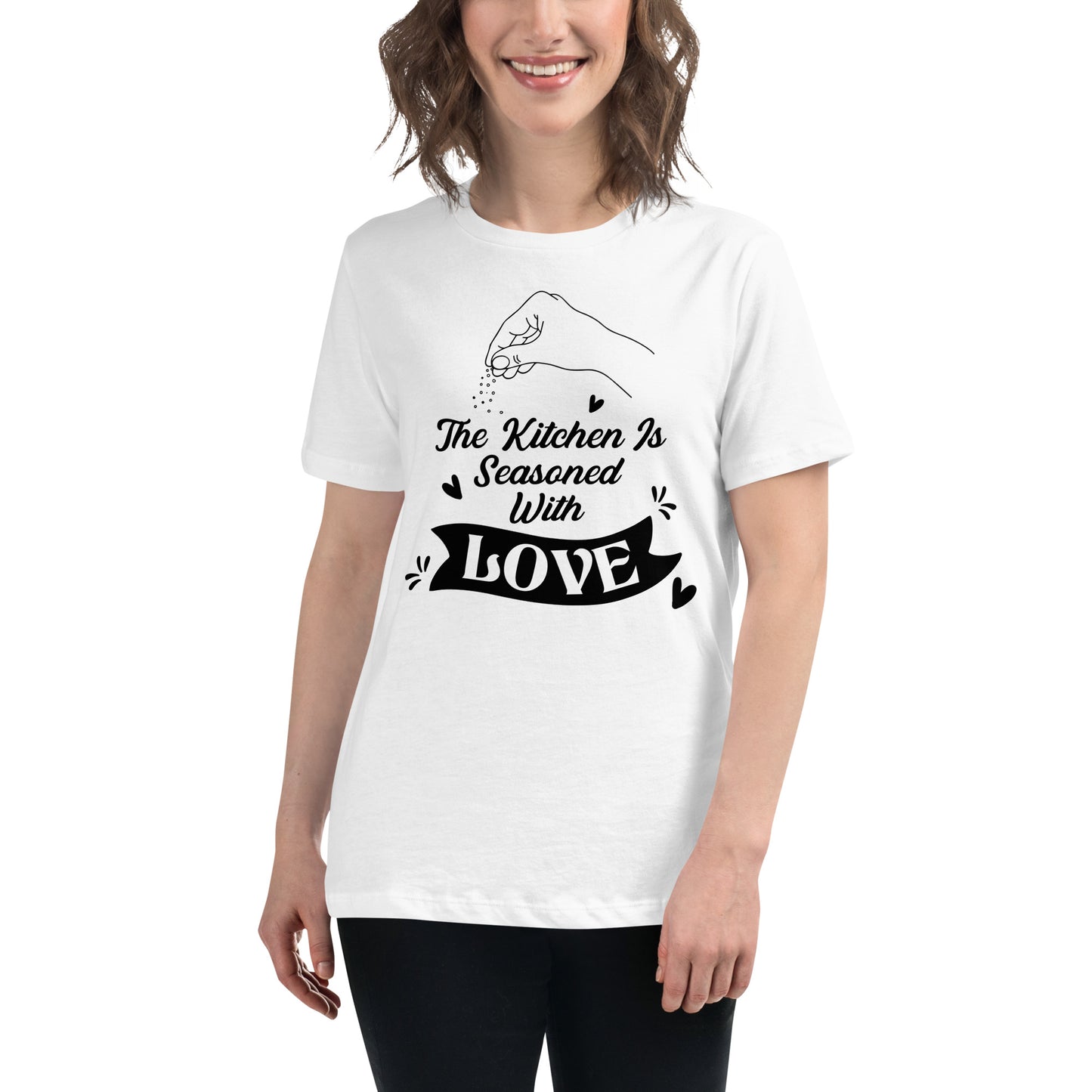 The Kitchen Is Seasoned With Love Hand Sprinkle White Motivational Women’s T-Shirt Lifestyle